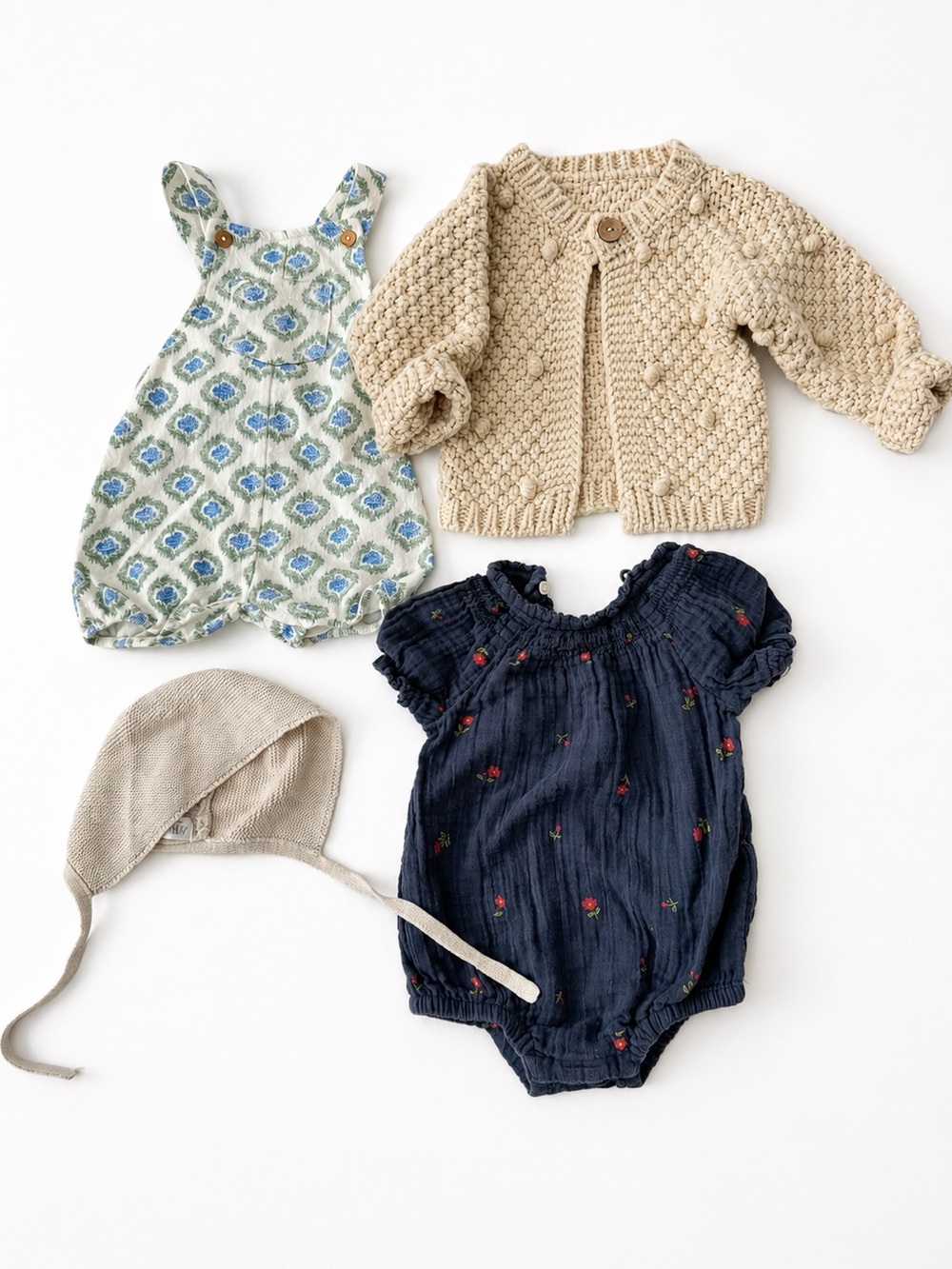 Bundle 6-12M Zara Baby So Dorable Cottagecore Knit Floral Rompers photoshoot